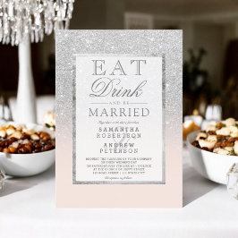 銀フェイクグリッター赤面ピ食べック結婚ドリンク 招待状