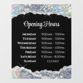 銀フェイクグリッター開館時間ウィンドウの固定 ウィンドウサイン