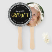 銀フェイクグリッター院写真卒業 ハンドファン (正面&裏面)