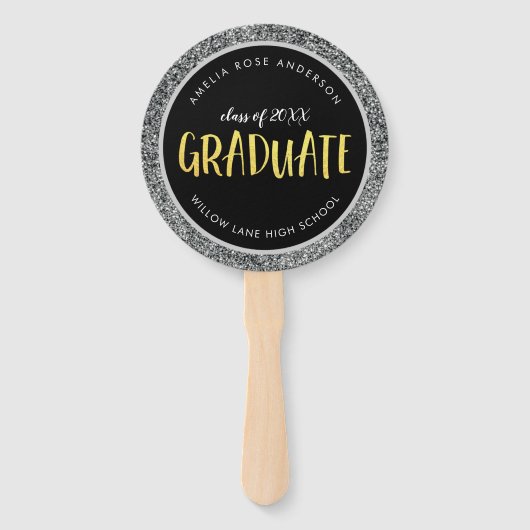 銀フェイクグリッター院写真卒業 ハンドファン (正面)