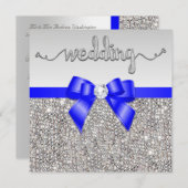 銀フェイクシークイン王室のズブルー結婚ボウ 招待状 (正面/裏面)