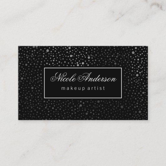 銀フェイクドットパターン黒ラベル 名刺 (正面)