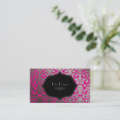 銀フェイクバロック・ダマスク/ブラック/ホットピンク 名刺 (スタンド正面)