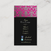 銀フェイクバロック・ダマスク/ブラック/ホットピンク 名刺 (裏面)