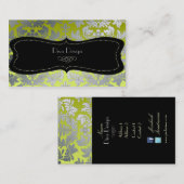 銀フェイクバロック・ダマスク/ブラック/ライムグリーン 名刺 (正面/裏面)