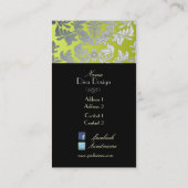 銀フェイクバロック・ダマスク/ブラック/ライムグリーン 名刺 (裏面)