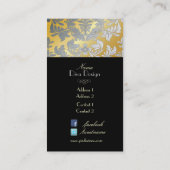 銀フェイクバロック・ダマスク/ブラック/金ゴールド・トーン 名刺 (裏面)