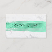 銀フェイクホワイトフォイル大理石ミントブラシストローク 名刺 (正面)