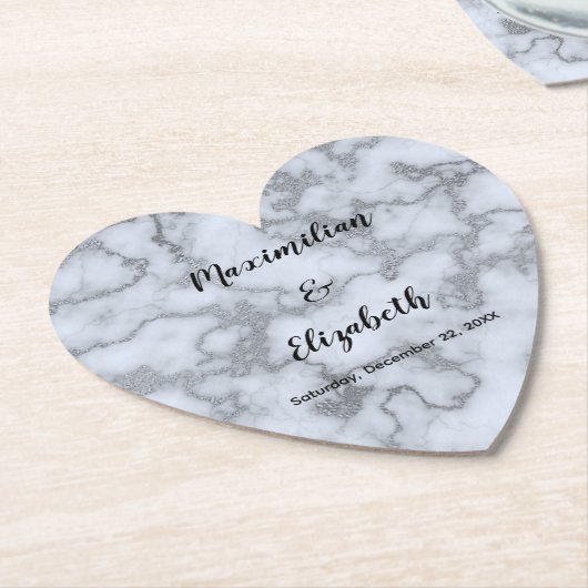 銀フェイク灰色の大理石と銀の結婚記念日 ペーパーコースター (アングル)