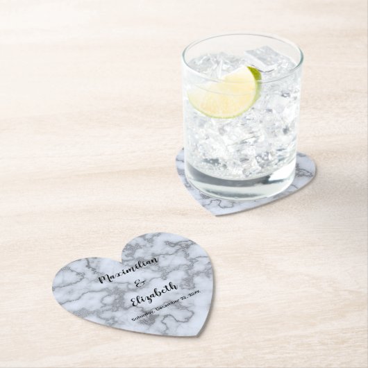 銀フェイク灰色の大理石と銀の結婚記念日 ペーパーコースター (インサイチュ)