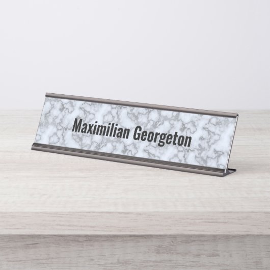 銀フェイク灰色の大理石 – 任意のオフィスに中立 デスクネームプレート (正面)