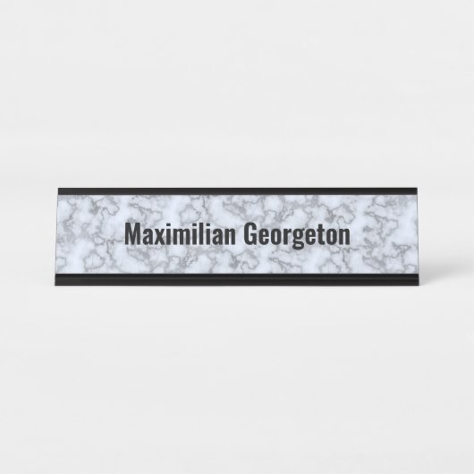 銀フェイク灰色の大理石 – 任意のオフィスに中立 デスクネームプレート (正面)