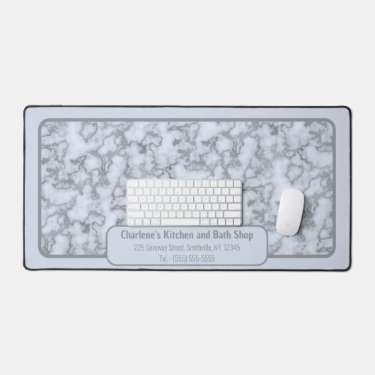 銀フェイク灰色の大理石 – 任意のオフィスに中立 デスクマット (キーボード&マウス)