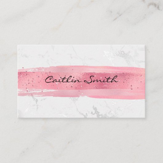 銀フェイク白ホイル大理石ピンクブラシストローク 名刺 (正面)