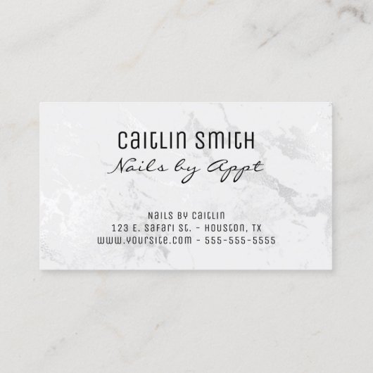 銀フェイク白ホイル大理石ブルーブラシストローク 名刺 (裏面)