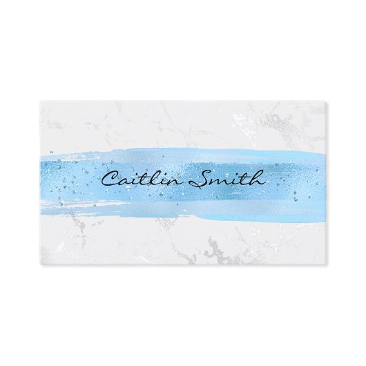 銀フェイク白ホイル大理石ブルーブラシストローク 名刺