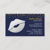 銀フェイク箔の唇と紙吹雪メイクアップアーティスト 名刺 (裏面)