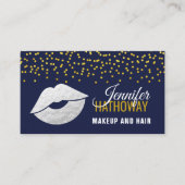 銀フェイク箔の唇と紙吹雪メイクアップアーティスト 名刺 (正面)