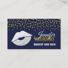 銀フェイク箔の唇と紙吹雪メイクアップアーティスト 名刺