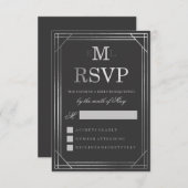 銀フェイク箔アールデコ | ウェディングRSVP 出欠カード (正面/裏面)