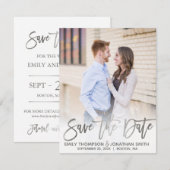 銀フェイク箔スクリプト写真Save the Date Card セーブザデート (正面/裏面)