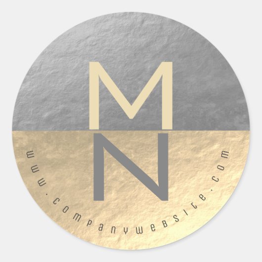 銀フェイク箔セミサークルビジネスロゴ ラウンドシール (正面)