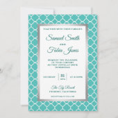 銀フェイク箔ティール(緑がかった色)クローバーウェディング招待 招待状 (正面)