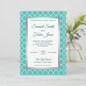 銀フェイク箔ティール(緑がかった色)クローバーウェディング招待 招待状 (スタンド正面)