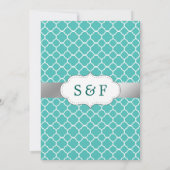 銀フェイク箔ティール(緑がかった色)クローバーウェディング招待 招待状 (裏面)