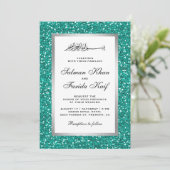 銀フェイク箔ティール(緑がかった色)グリッターイスラム結婚ズ 招待状 (スタンド正面)
