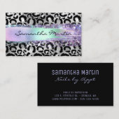 銀フェイク箔ヒョウ虹色ブラシストローク 名刺 (正面/裏面)