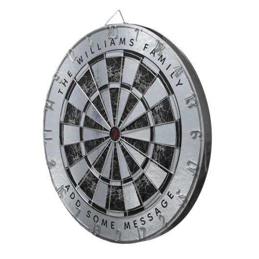 銀フェイク箔ブラック大理石ファミリー名金属 ダーツボード (正面右)