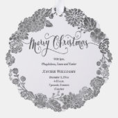 銀フェイク箔リース新生児メリークリスマス オーナメントカード (裏面)