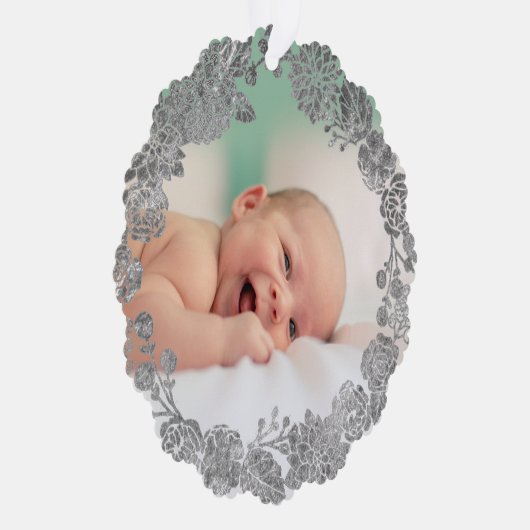 銀フェイク箔リース新生児メリークリスマス オーナメントカード (右)