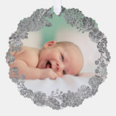 銀フェイク箔リース新生児メリークリスマス オーナメントカード (正面)