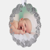 銀フェイク箔リース新生児メリークリスマス オーナメントカード (左)