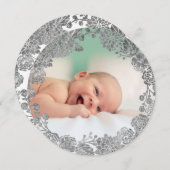 銀フェイク箔リース新生児メリークリスマス シーズンカード (正面/裏面)