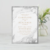 銀フェイク箔大理石モダン結婚贅沢 招待状 (スタンド正面)