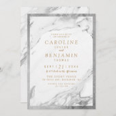 銀フェイク箔大理石モダン結婚贅沢 招待状 (正面/裏面)