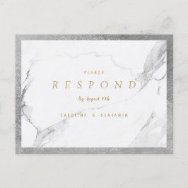 銀フェイク箔大理石ラグジュアリーモダンウェディングRSVP インビテーションポストカード