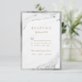 銀フェイク箔大理石ラグジュアリーモダンウェディングRSVP 出欠カード (スタンド正面)