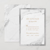 銀フェイク箔大理石ラグジュアリーモダンウェディングRSVP 出欠カード (正面/裏面)