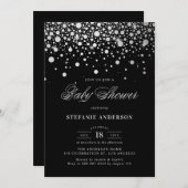 銀フェイク箔紙吹雪ドット黒ベビーシャワー 招待状 (正面/裏面)