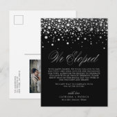 銀フェイク箔紙吹雪ブラック結婚ズの駆け落ち 案内ポストカード (正面/裏面)