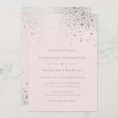 銀フェイク箔紙吹雪赤面ピンク結婚ズ 招待状 (正面/裏面)