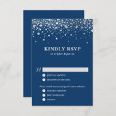 銀フェイク箔紙吹雪 |ネイビーウェディングRSVPカード 出欠カード (正面/裏面)
