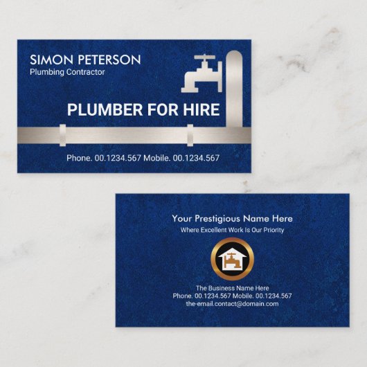 銀フェイク管蛇口青水グランジ栓 名刺 (正面/裏面)