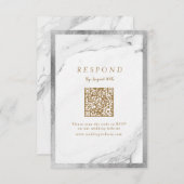 銀フェイク結婚大理石モダン高級QRコード 出欠カード (正面/裏面)