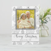 銀フェイク葉クリスマスオーナメント写真 シーズンカード (スタンド正面)