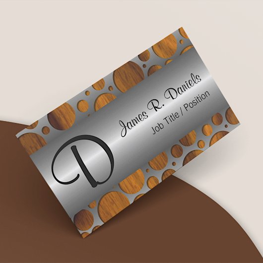 銀フェイク金属モダントレンディー木目パターン 名刺